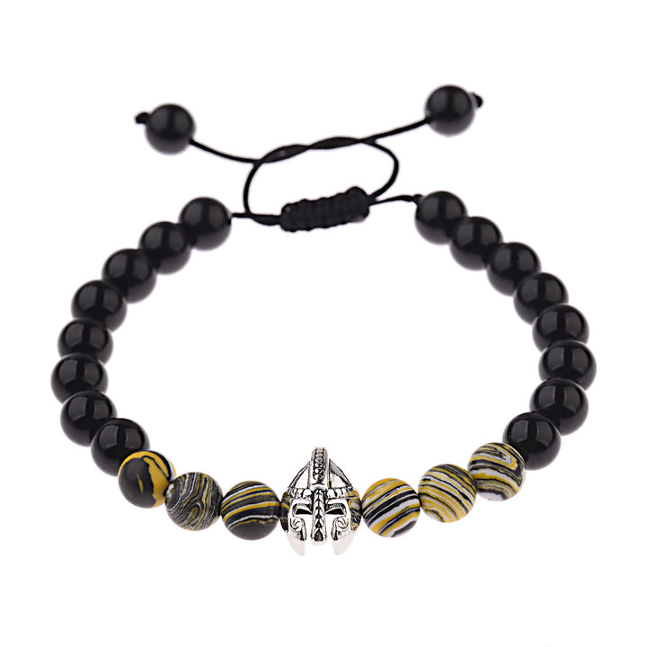 Olivenorma 8mm Adjustable Gemstone Spartan Warrior Helmet Bracelet - Obsidian+Yellow Resin Beads+Silver Helmet - image 25