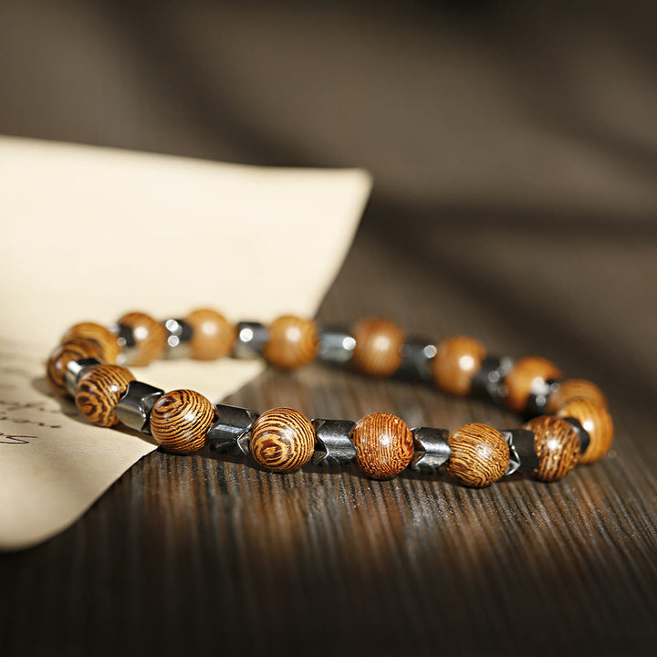 Olivenorma 8mm Lava Stone Hematite Stretch Beaded Bracelet - Hematite + Wooden Beads - image 8