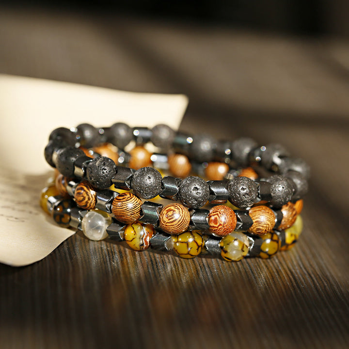Olivenorma 8mm Lava Stone Hematite Stretch Beaded Bracelet - image 1