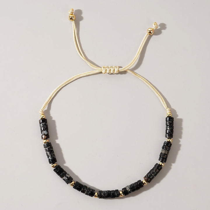 Olivenorma 3mm Mini Gems Natural Crystal Adjustable Beaded Bracelet - Snowflake Obsidian - image 10