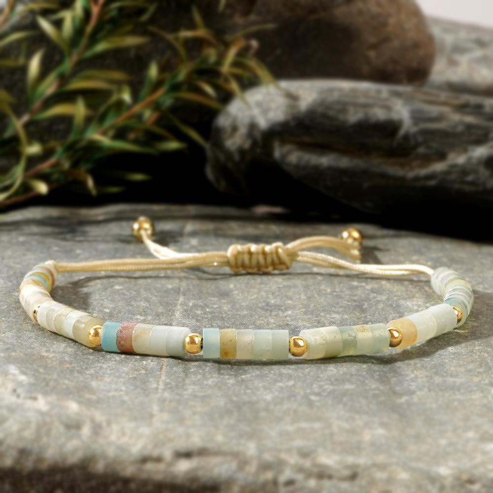 Olivenorma 3mm Mini Gems Natural Crystal Adjustable Beaded Bracelet - Amazonite - image 2