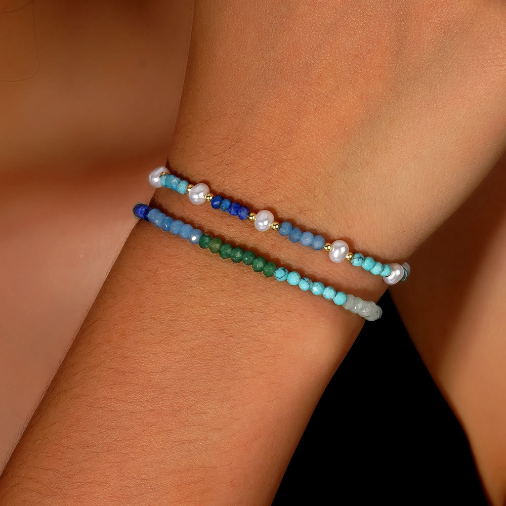 Olivenorma Boho Style 2Pcs Aquamarine Turquoise Beaded Bracelet - image 2