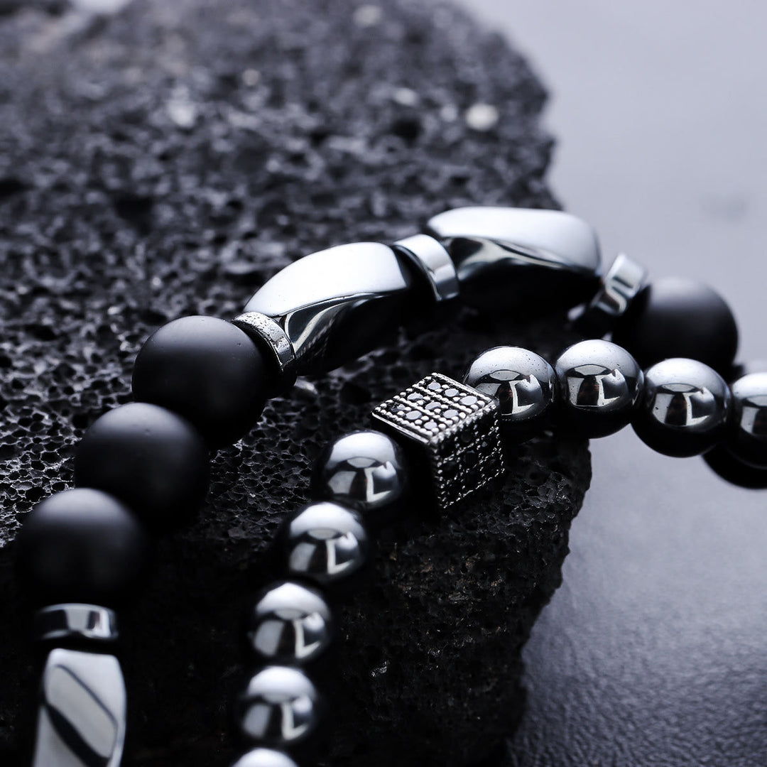 Olivenorma 2Pcs Mens Hematite Black Onyx Stretch Beaded Bracelet - image 7