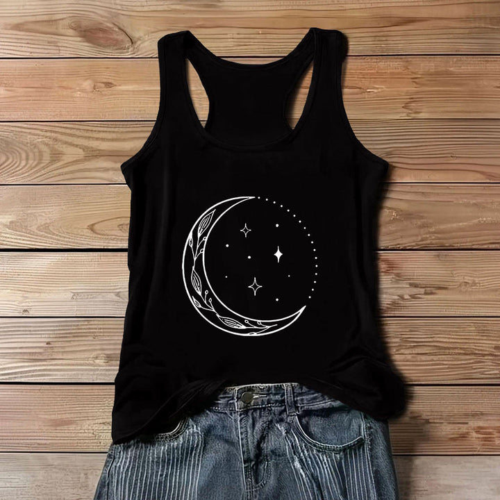 Olivenorma Crescent Moon Stars Celestial Ladies Shirt Yoga Tank Top - Black - 3XL - image 0