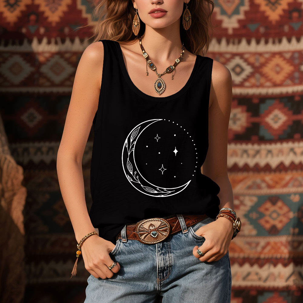 Olivenorma Crescent Moon Stars Celestial Ladies Shirt Yoga Tank Top - image 1