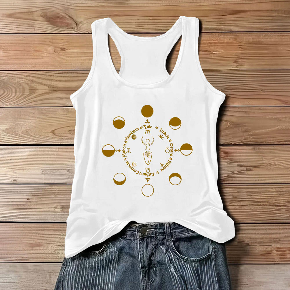 Olivenorma Wheel of the Year Lunar Phases Goddess Feminine Power Tank Top - White - 3XL - image 4