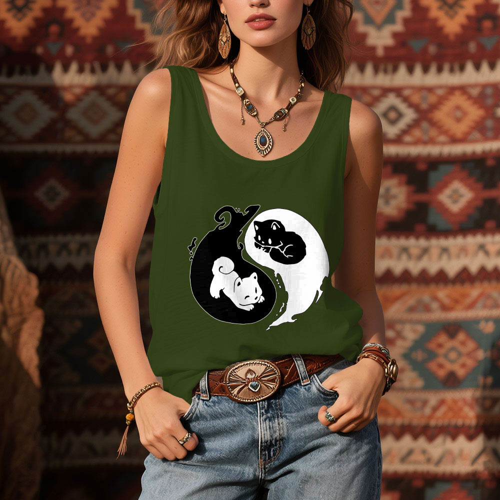 Olivenorma Black & White Yin-Yang Cat Philosophy Tank Top Shirt - image 11