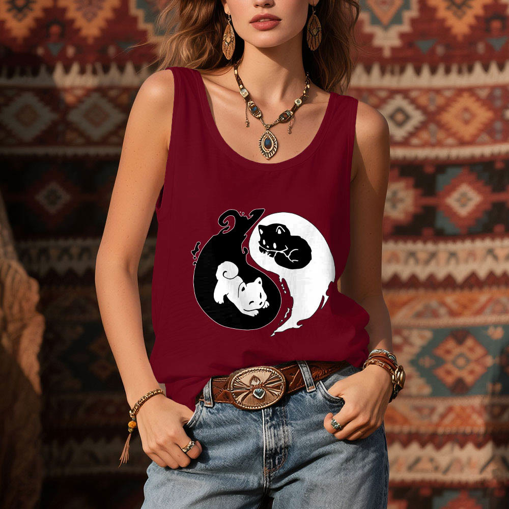 Olivenorma Black & White Yin-Yang Cat Philosophy Tank Top Shirt - image 9