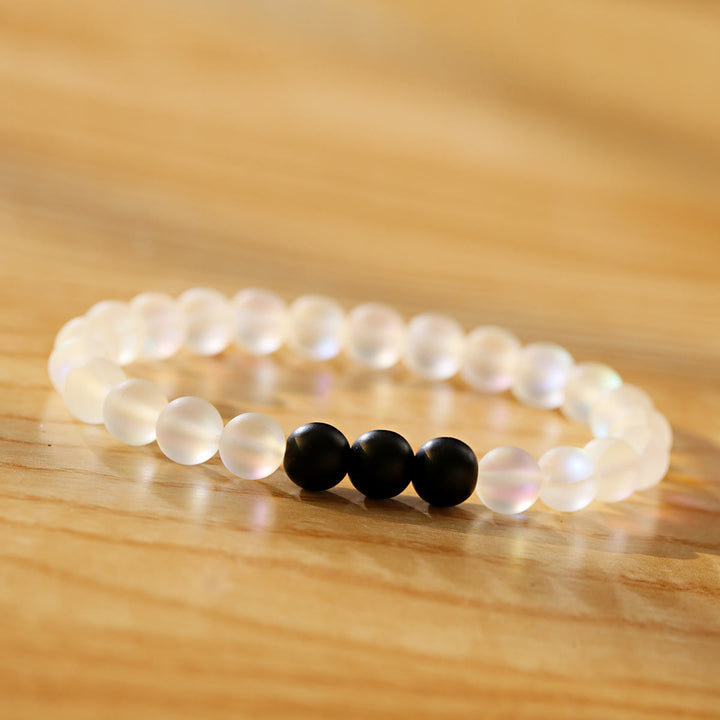 Olivenorma Moonstone Black Onyx Besties Stretch Beaded Bracelet - 3 Black Onyx Beads + Moonstone - image 4
