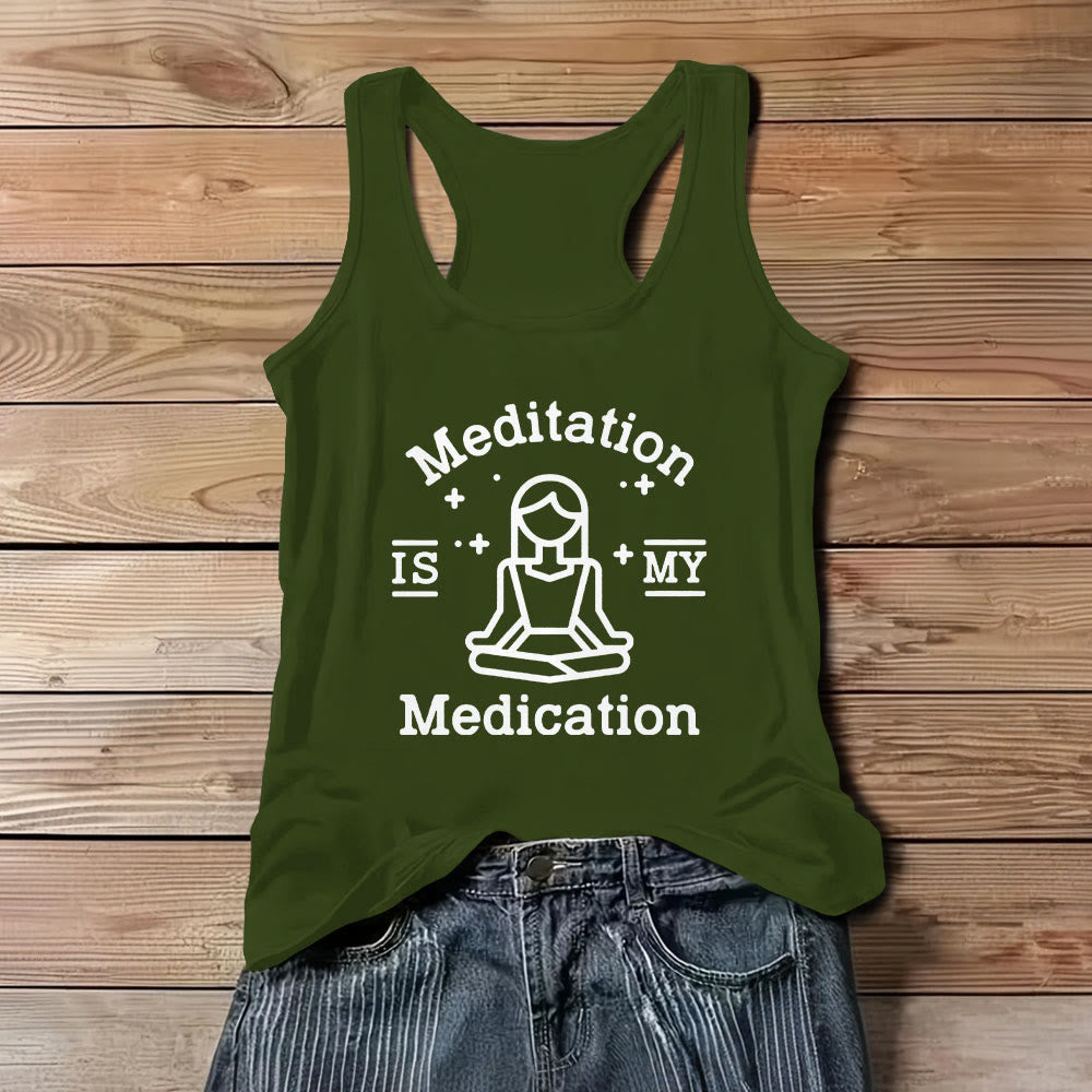 Olivenorma "MEDITATION IS MY MEDICATION" Yoga Tee Tank Top Shirt - Green - 3XL - image 10