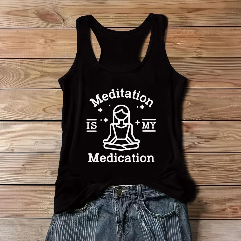Olivenorma "MEDITATION IS MY MEDICATION" Yoga Tee Tank Top Shirt - Black - 3XL - image 0