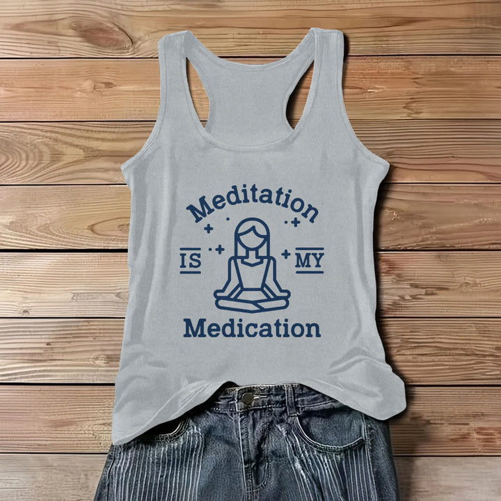 Olivenorma "MEDITATION IS MY MEDICATION" Yoga Tee Tank Top Shirt - Gray - 3XL - image 6