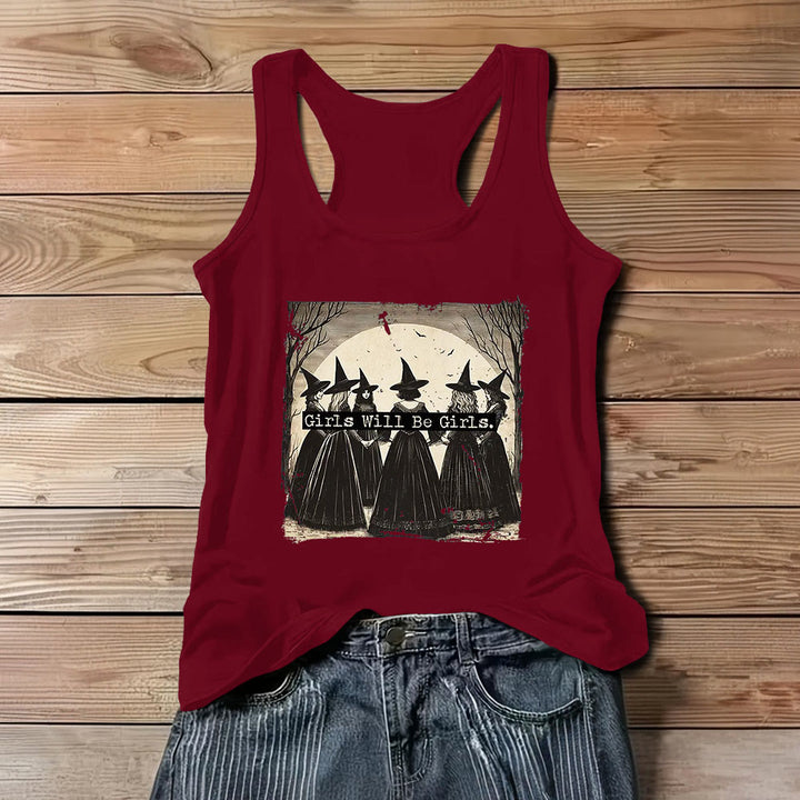 Olivenorma "GIRLS WILL HELP GIRLS" Girls' Power Witches Spiritual Sleeveless T-Shirt - Red - 3XL - image 0