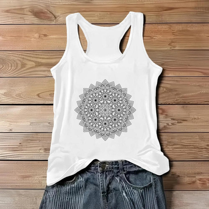 Olivenorma Mandala Floral Printed T-Shirts for Women Graphic Tank Top  - White - 3XL - image 0