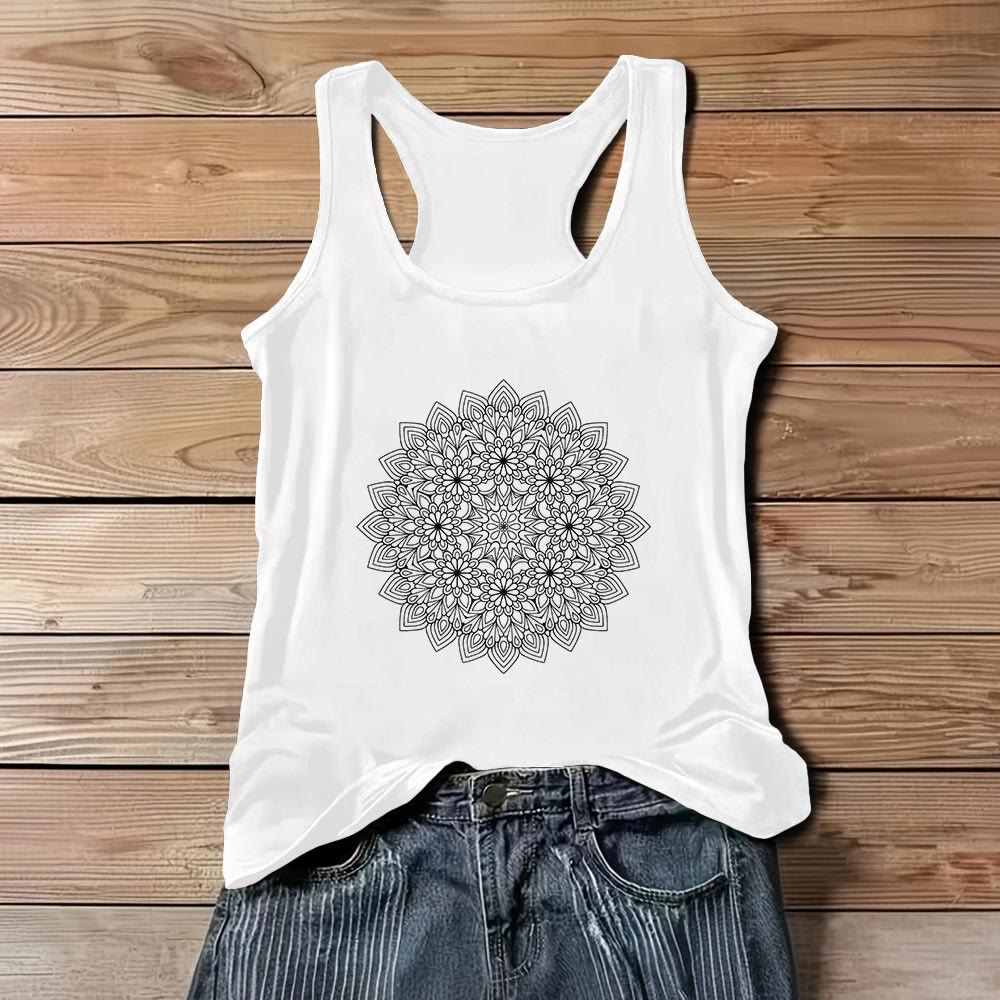 Olivenorma Mandala Floral Printed T-Shirts for Women Graphic Tank Top  - White - 3XL - image 0