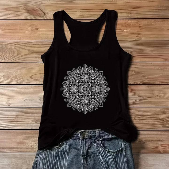Olivenorma Mandala Floral Printed T-Shirts for Women Graphic Tank Top  - Black - 3XL - image 4