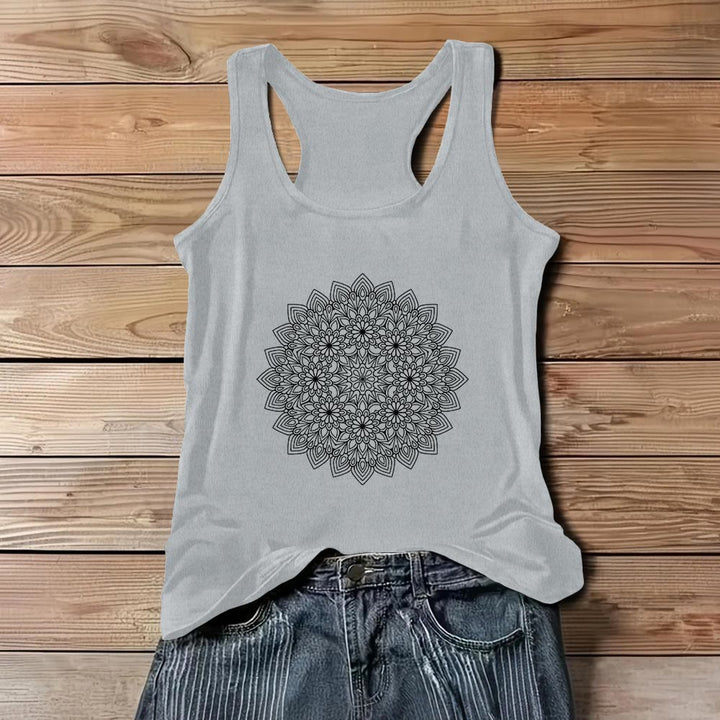 Olivenorma Mandala Floral Printed T-Shirts for Women Graphic Tank Top  - Gray - 3XL - image 6
