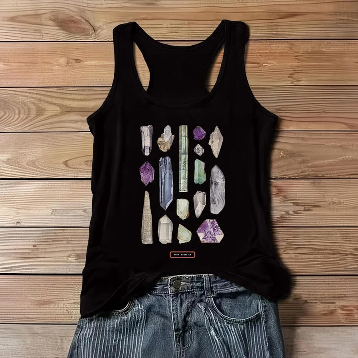 Olivenorma "ROCK CRYSTALS" Minerals Raw Gemstones Ladies Sleeveless T-Shirt   - Black - 3XL - image 4