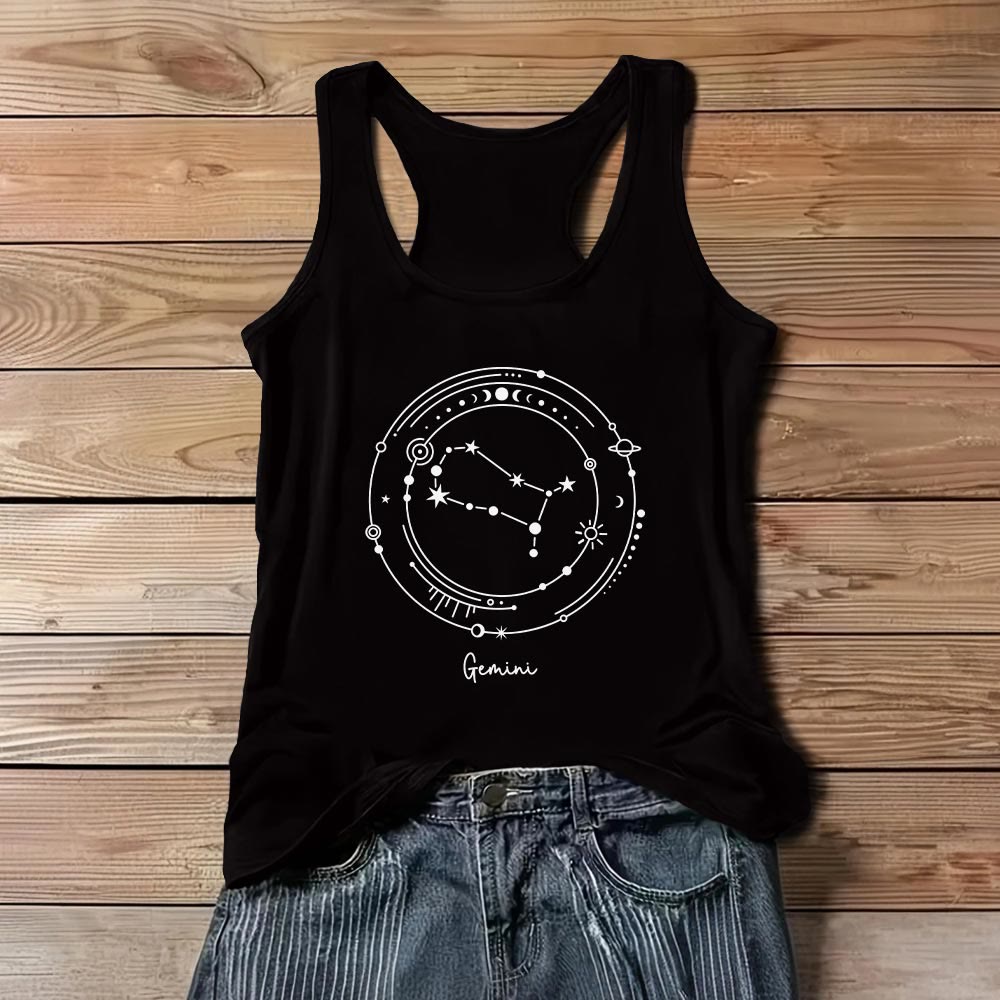 Olivenorma 12 Constellations Zodiac Star Map Black T-Shirts Tank Top - Gemini - 3XL - image 15