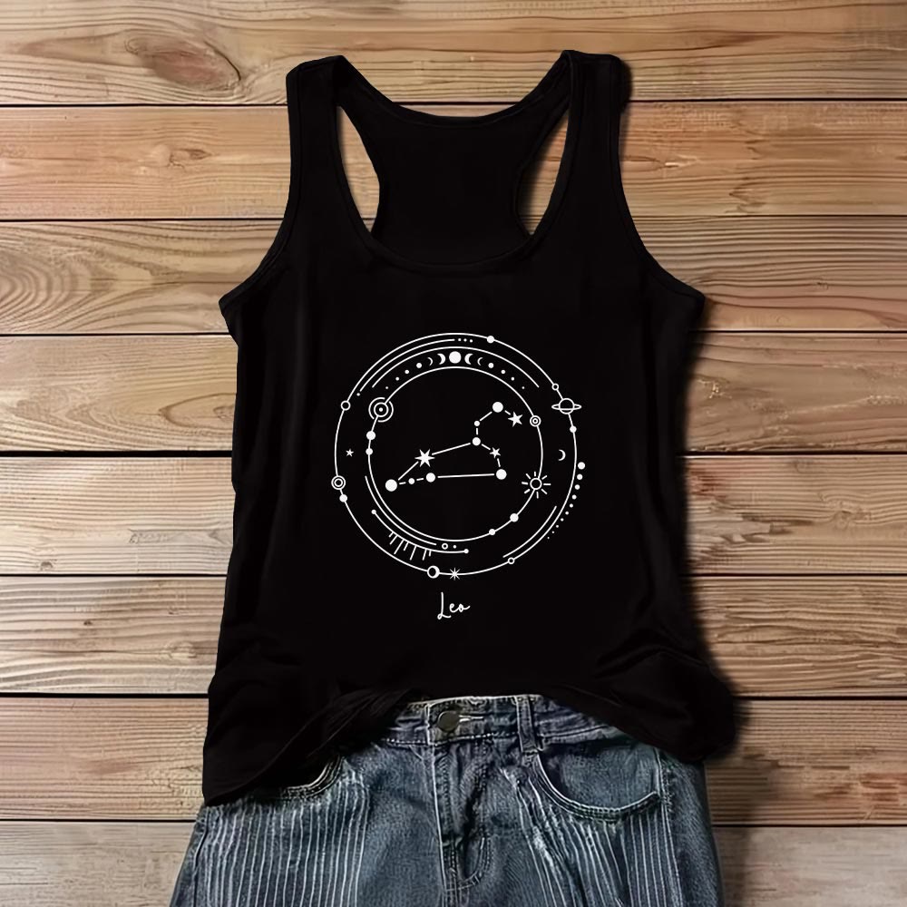 Olivenorma 12 Constellations Zodiac Star Map Black T-Shirts Tank Top - Leo - 3XL - image 4