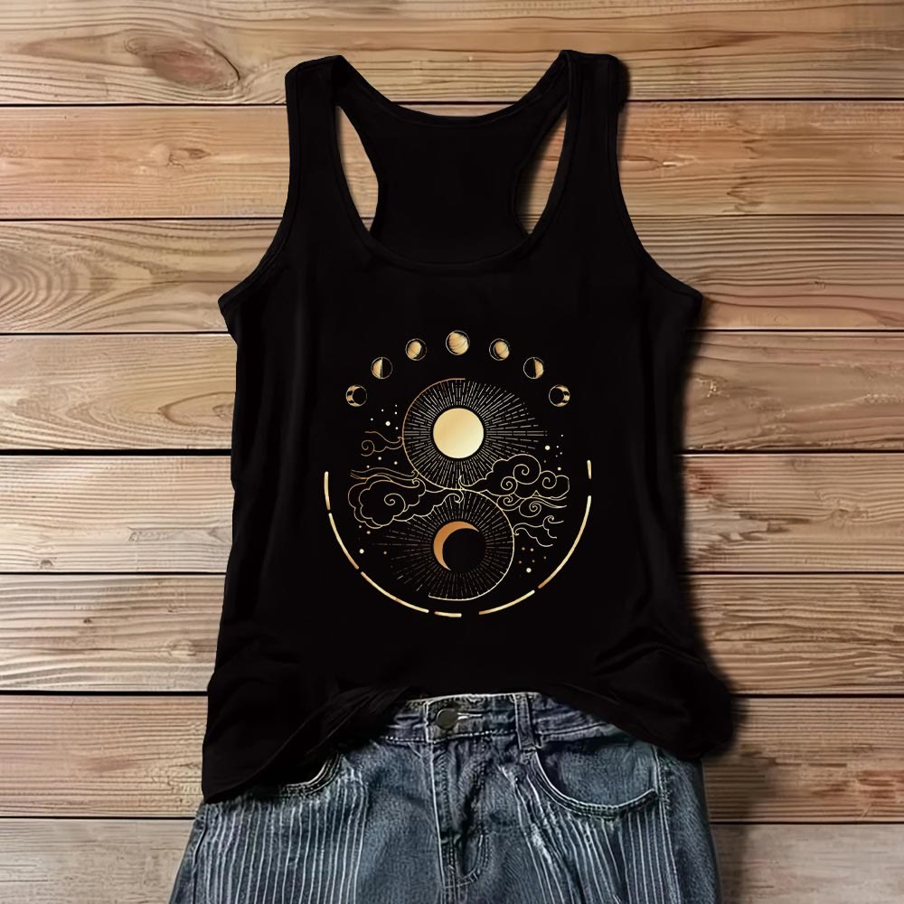 Olivenorma Moon And Sun Mystical Moon Phase Tank Top Boho Sleeveless T-Shirt - Black - 3XL - image 0