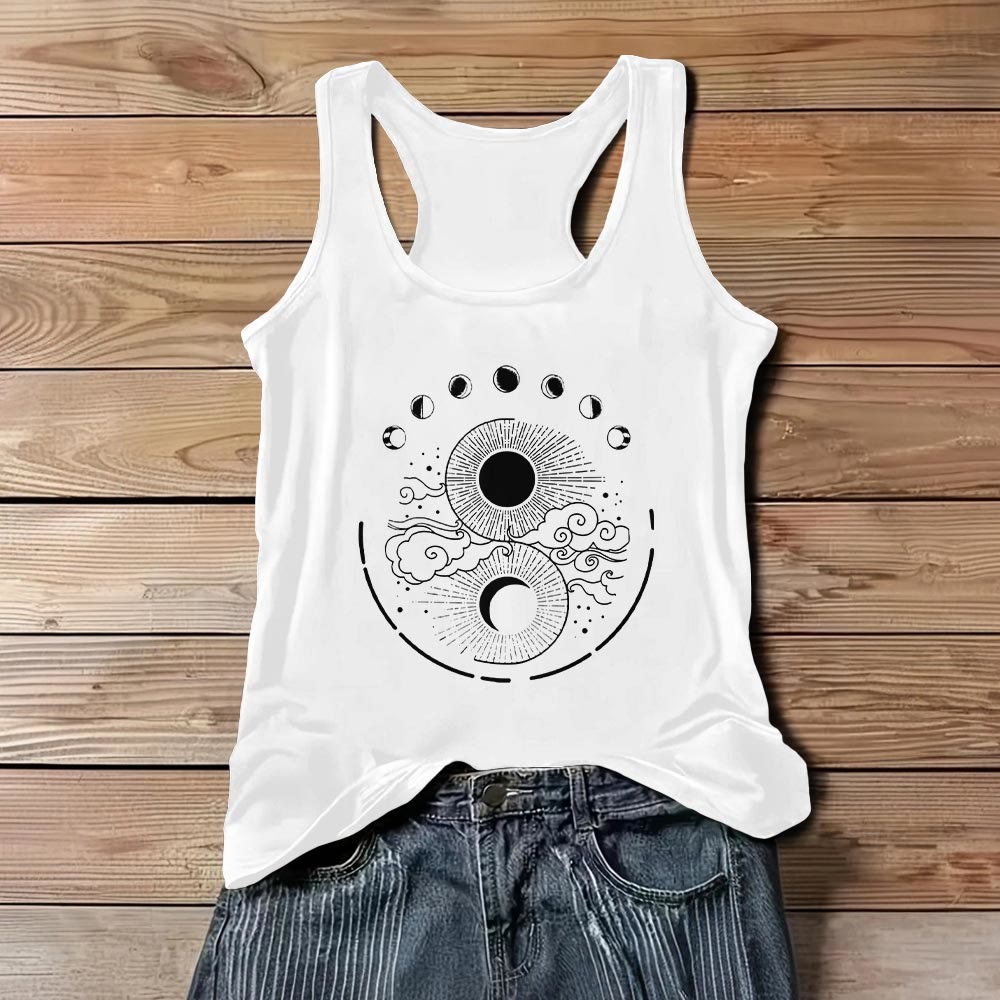 Olivenorma Moon And Sun Mystical Moon Phase Tank Top Boho Sleeveless T-Shirt - White - 3XL - image 4