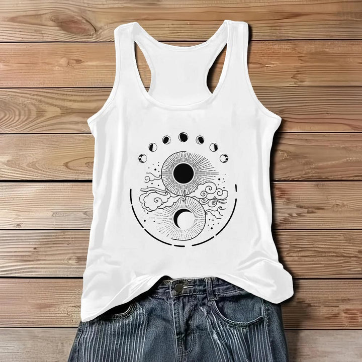 Olivenorma Moon And Sun Mystical Moon Phase Tank Top Boho Sleeveless T-Shirt - White - 3XL - image 4