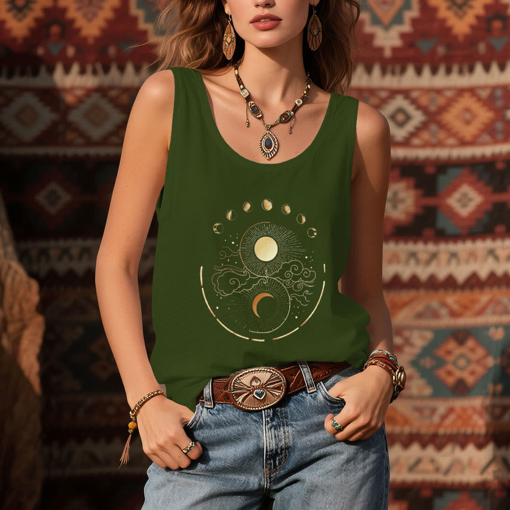 Olivenorma Moon And Sun Mystical Moon Phase Tank Top Boho Sleeveless T-Shirt - image 11