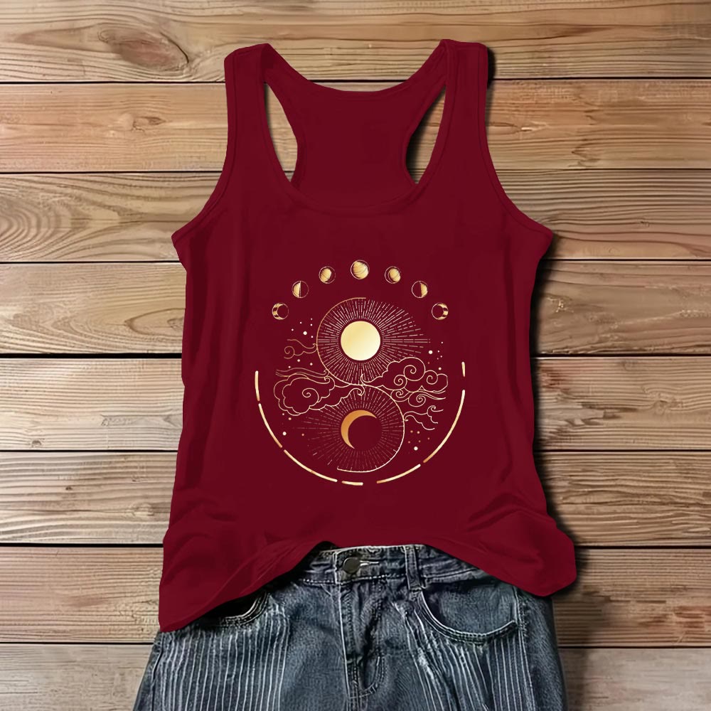 Olivenorma Moon And Sun Mystical Moon Phase Tank Top Boho Sleeveless T-Shirt - Red - 3XL - image 8