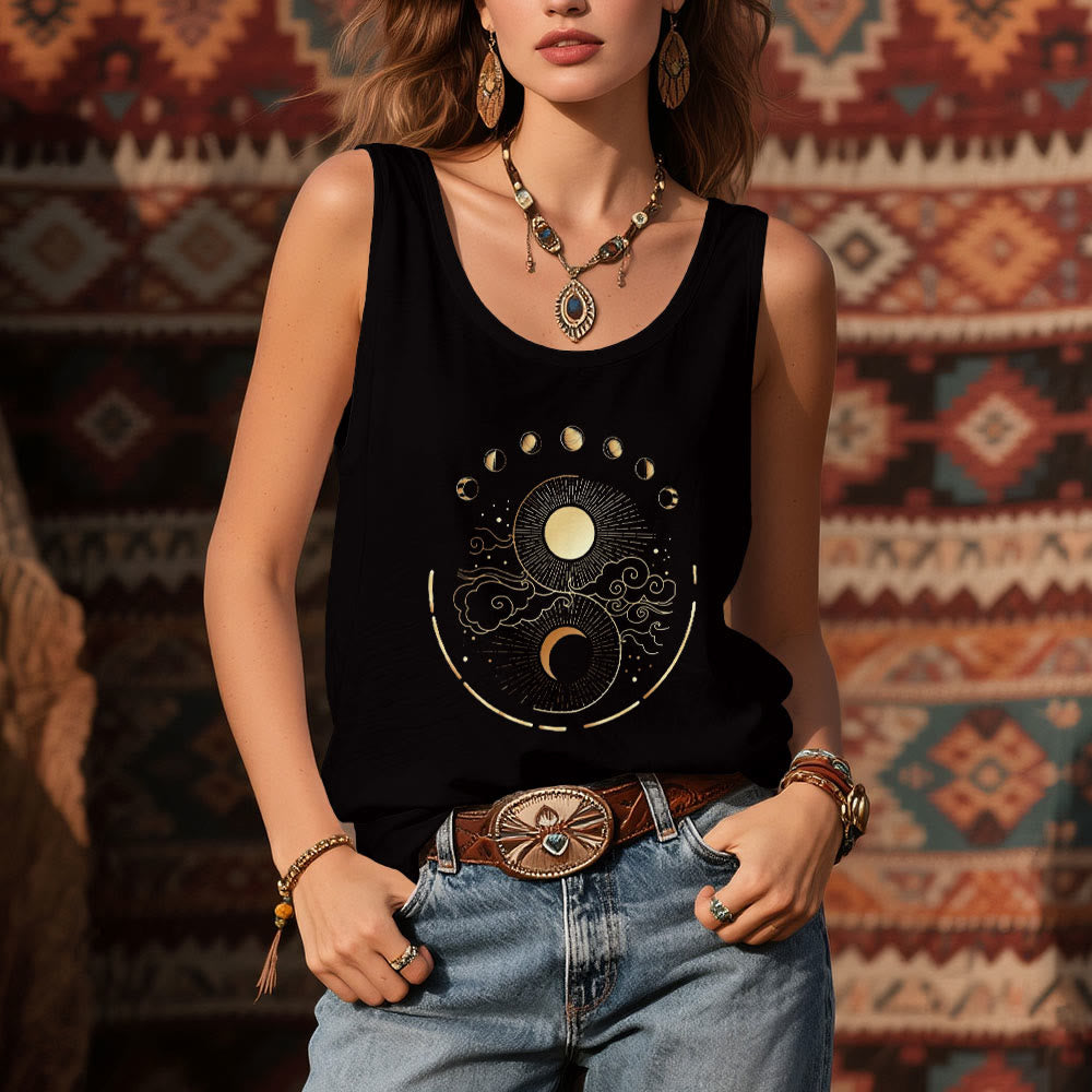 Olivenorma Moon And Sun Mystical Moon Phase Tank Top Boho Sleeveless T-Shirt - image 1
