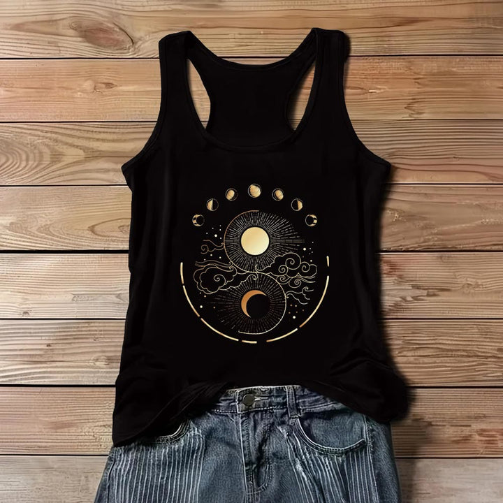 Olivenorma Moon And Sun Mystical Moon Phase Tank Top Boho Sleeveless T-Shirt - Black - 3XL - image 1