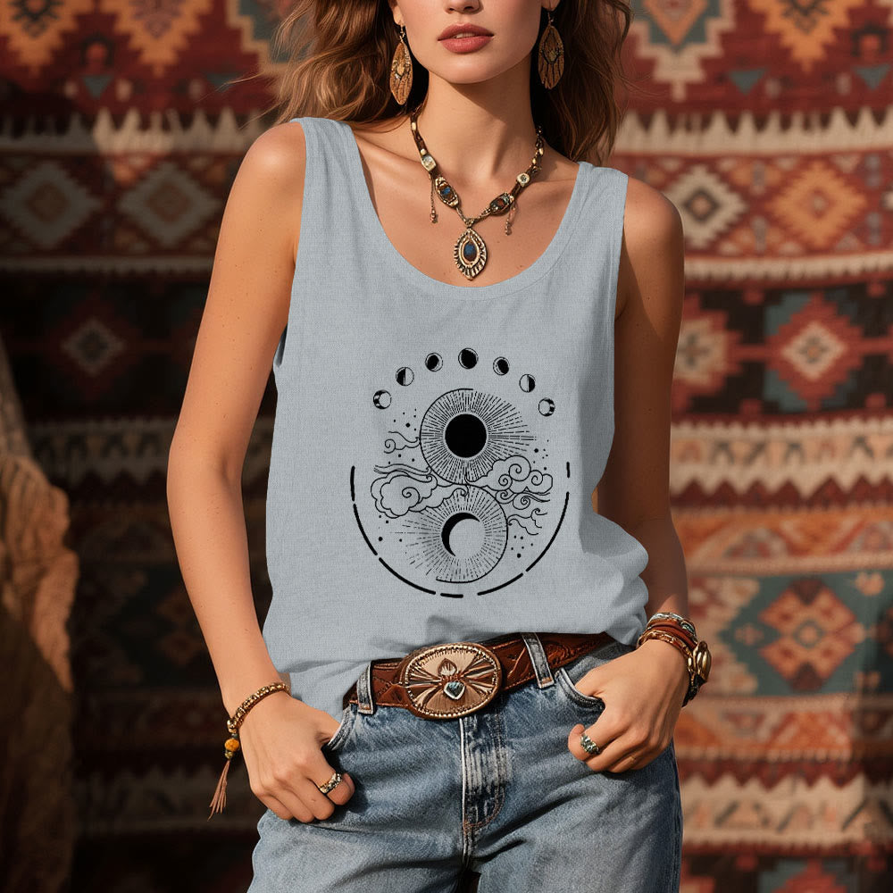 Olivenorma Moon And Sun Mystical Moon Phase Tank Top Boho Sleeveless T-Shirt - image 7