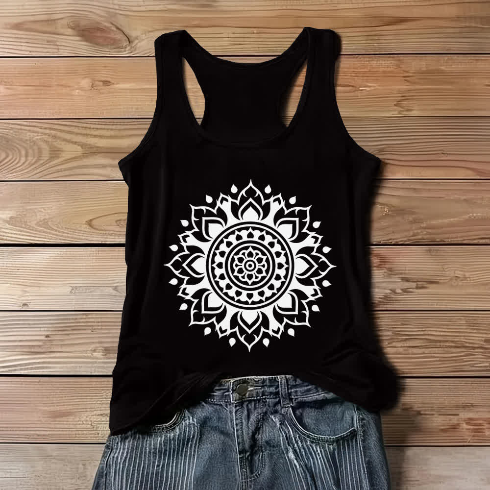 Olivenorma Boho Mandala Flowy Womens Flowy Tank Top - Black - 3XL - image 4