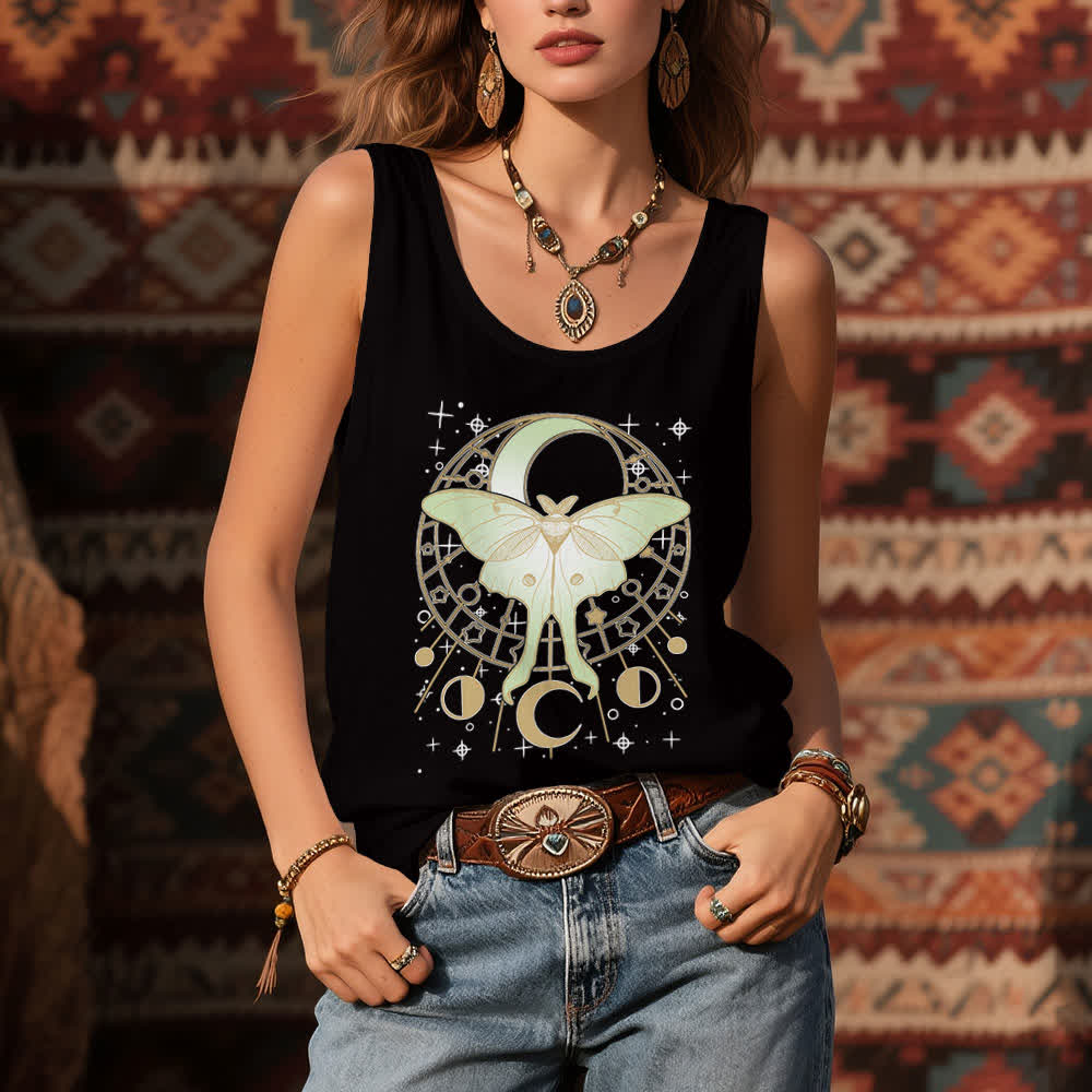 Olivenorma Boho Celestial Moon Phase Luna Moth Tank Top - image 3