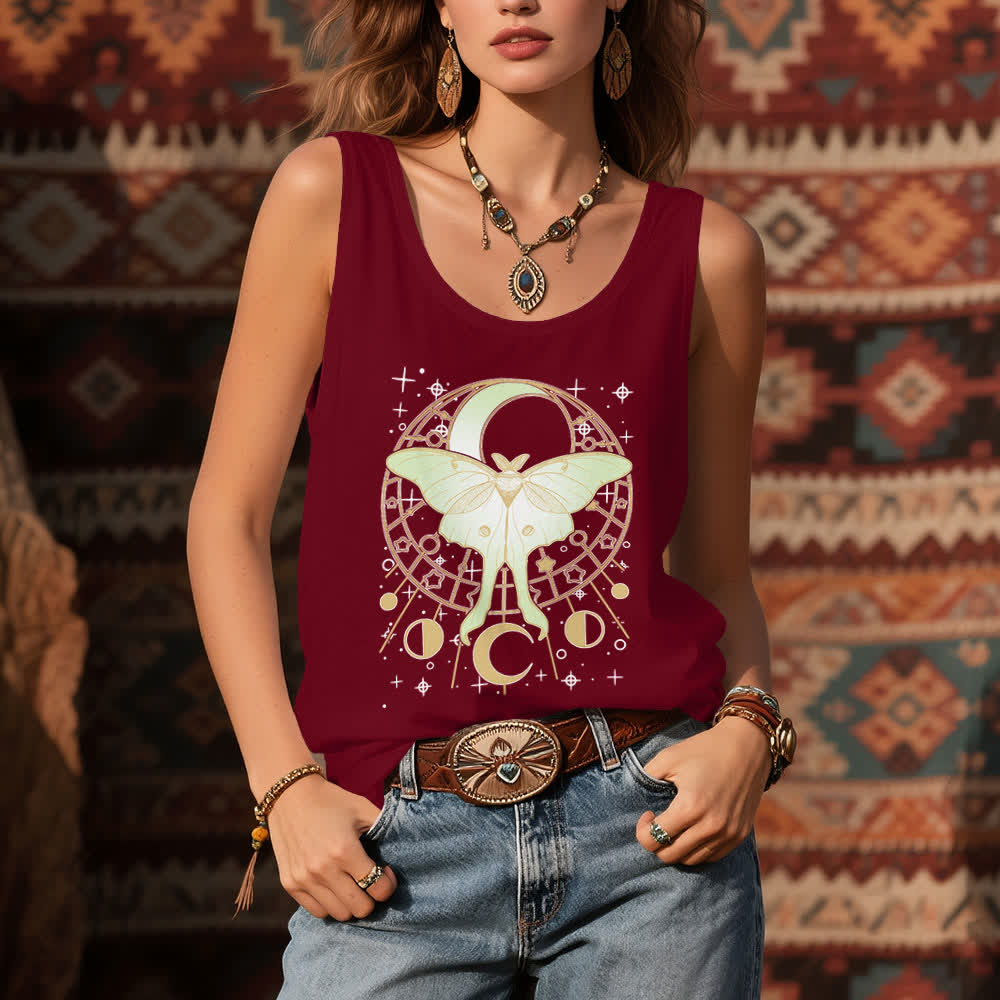 Olivenorma Boho Celestial Moon Phase Luna Moth Tank Top - image 7