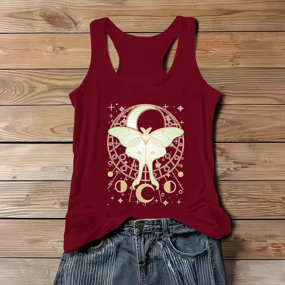 Olivenorma Boho Celestial Moon Phase Luna Moth Tank Top - Red - 3XL - image 6