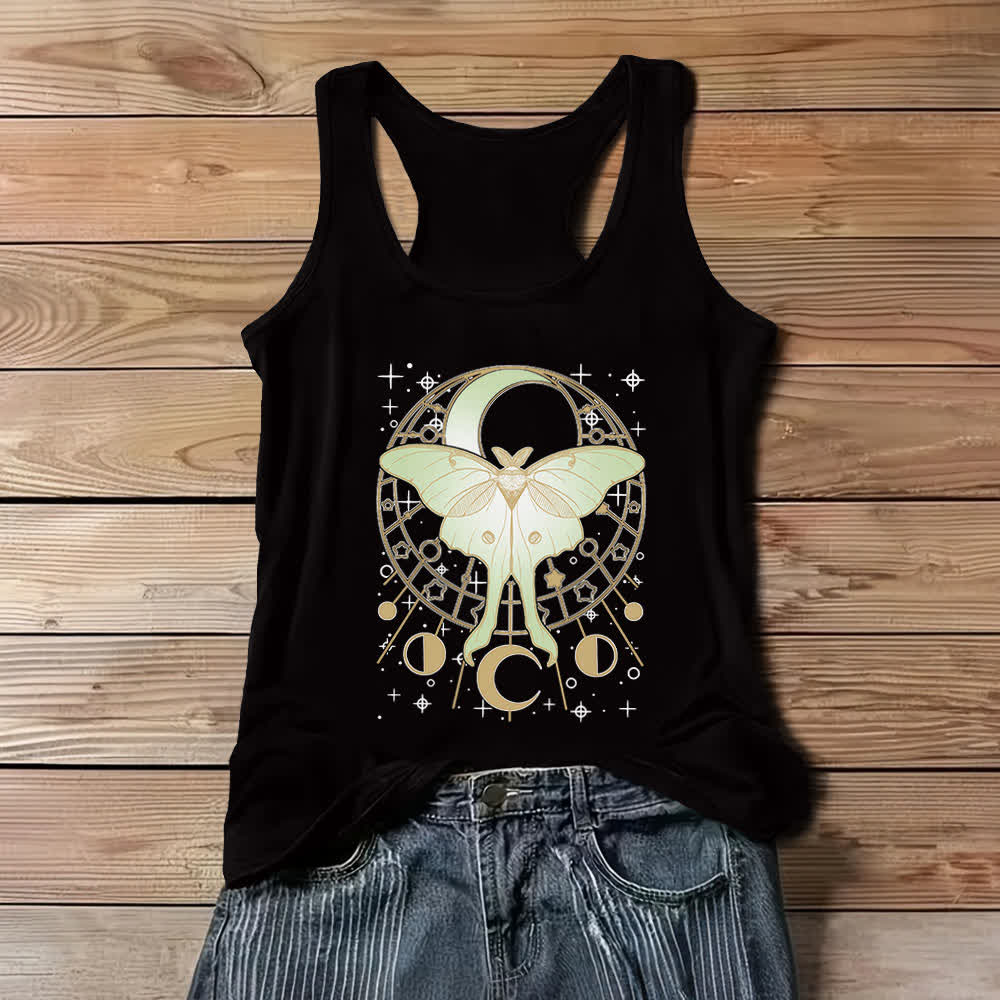 Olivenorma Boho Celestial Moon Phase Luna Moth Tank Top - Black - 3XL - image 2