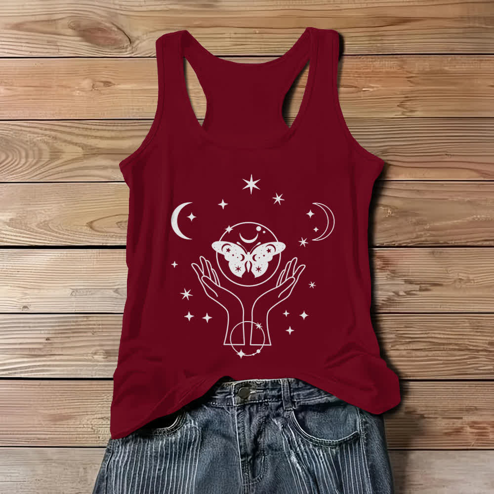 Olivenorma Celestial Butterfly Lunar Prayer Hands Tank Top - Red - 3XL - image 8
