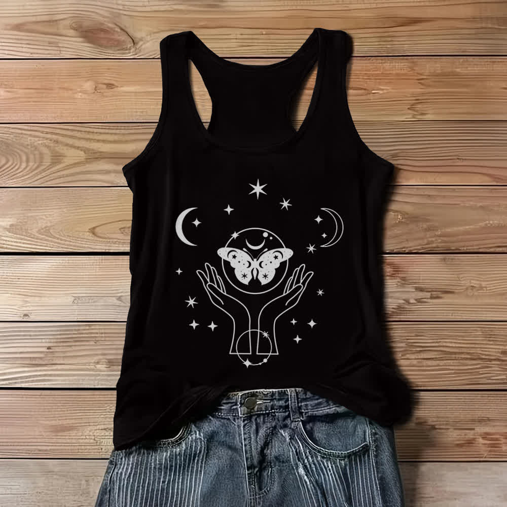 Olivenorma Celestial Butterfly Lunar Prayer Hands Tank Top - Black - 3XL - image 4