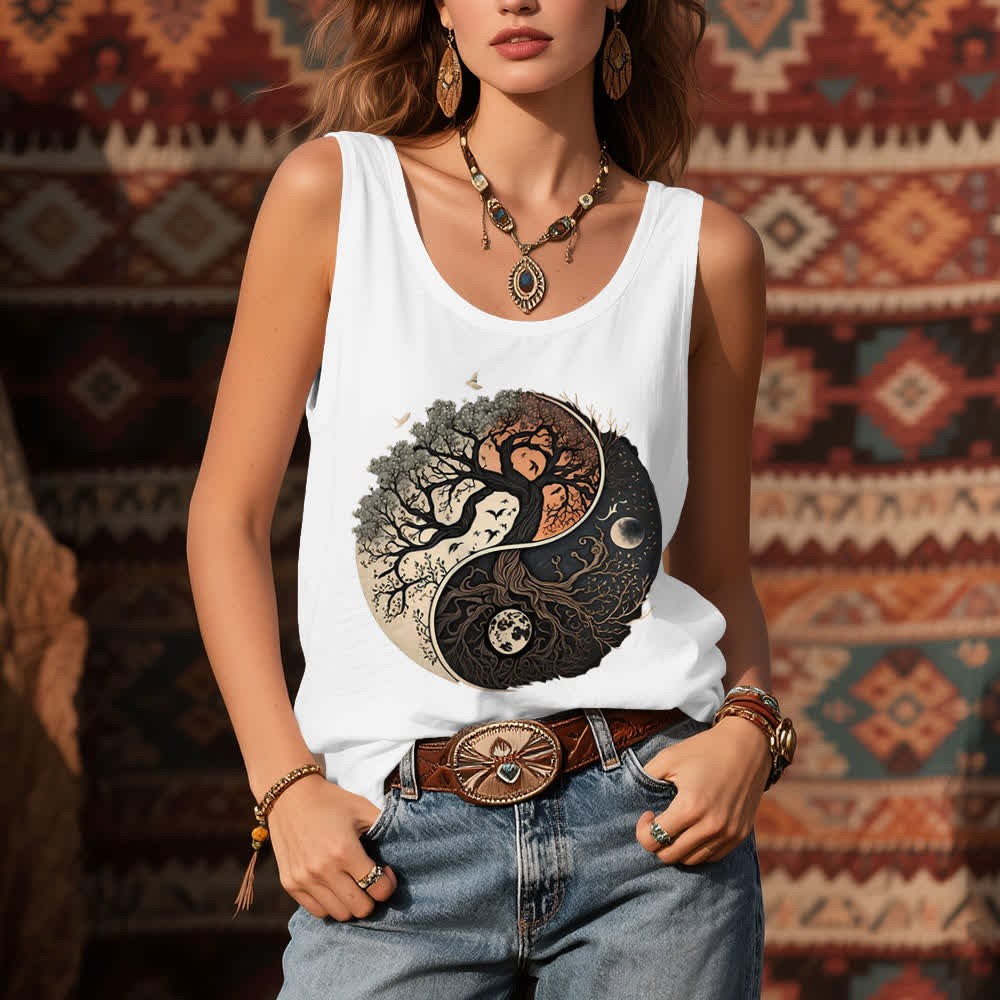 Olivenorma Yin Yang Tree Print Sleeveless Tank Top - image 3