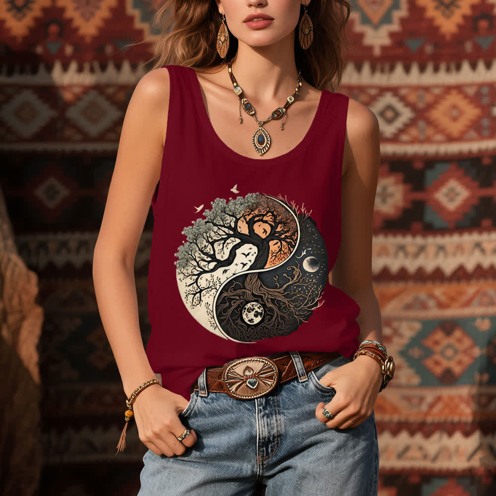 Olivenorma Yin Yang Tree Print Sleeveless Tank Top - image 7