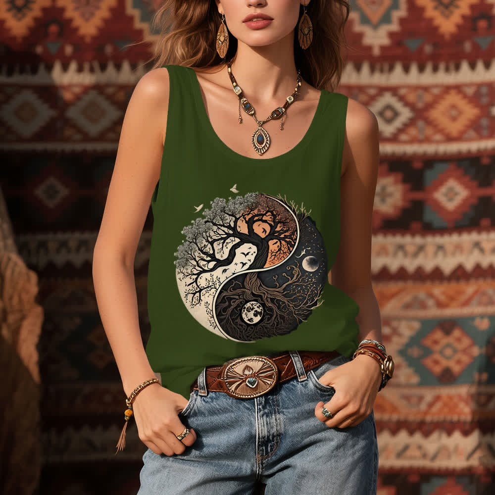 Olivenorma Yin Yang Tree Print Sleeveless Tank Top - image 9