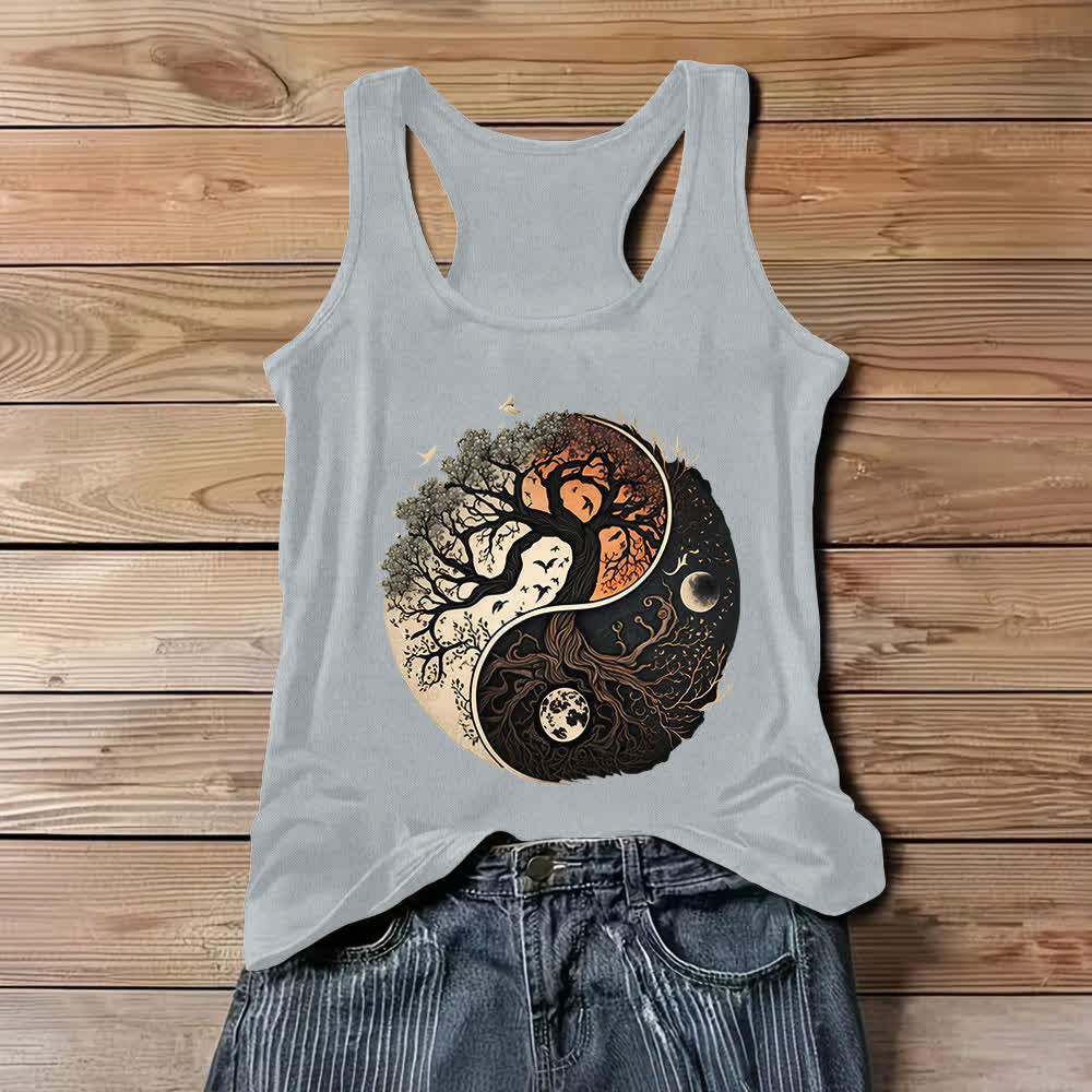Olivenorma Yin Yang Tree Print Sleeveless Tank Top - Gray - 3XL - image 4