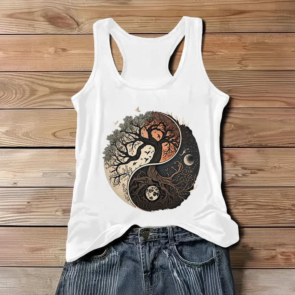 Olivenorma Yin Yang Tree Print Sleeveless Tank Top - White - 3XL - image 2