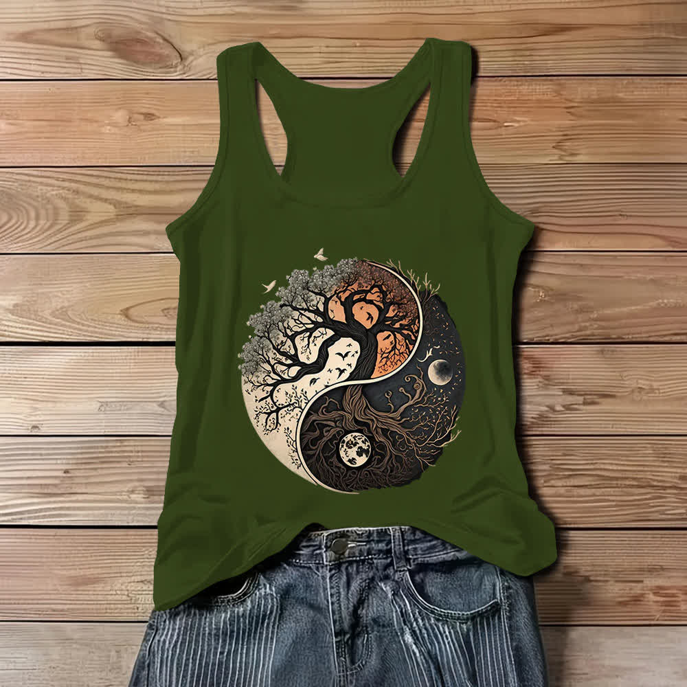 Olivenorma Yin Yang Tree Print Sleeveless Tank Top - Green - 3XL - image 8