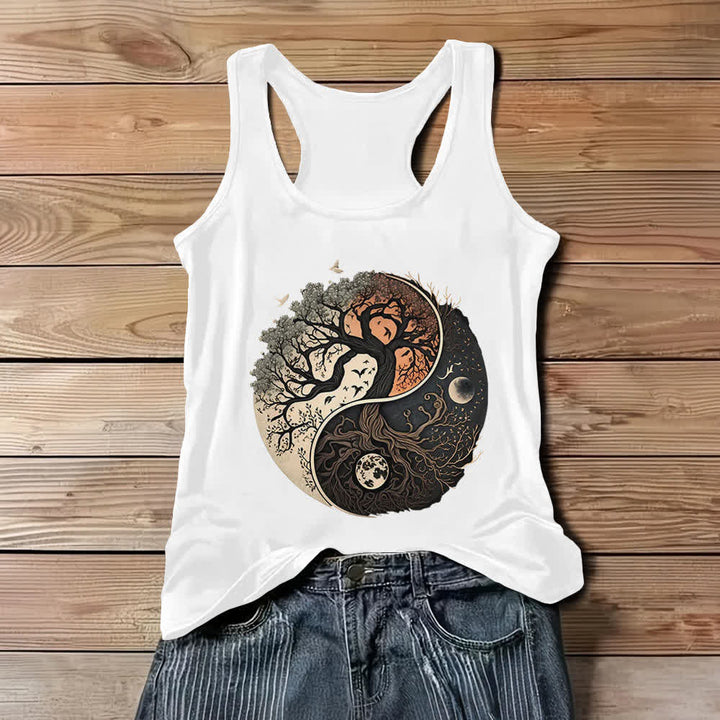 Olivenorma Yin Yang Tree Print Sleeveless Tank Top - White - 3XL - image 3