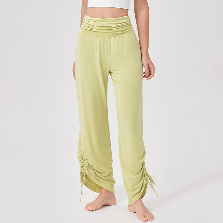 Olivenorma Viscose High-Waist Loose-Fit Shirred Yoga Pants - Yellow - XL - image 7