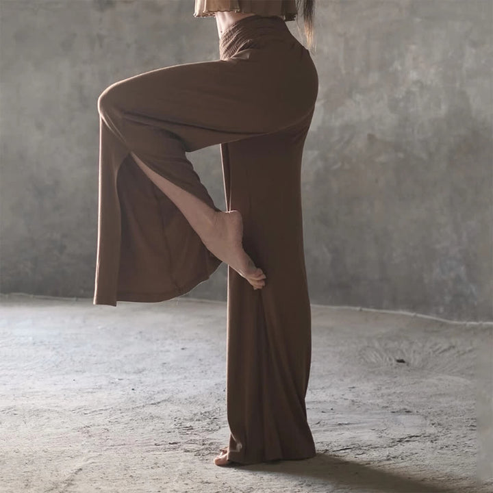 Olivenorma Cotton High-Waist Wide-Leg Slit Yoga Pants - Brown - One Size Fits All - image 5