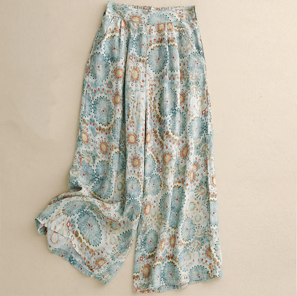 Olivenorma Vintage Print Loose Wide-Leg Cropped Casual Pants - 2XL - image 0