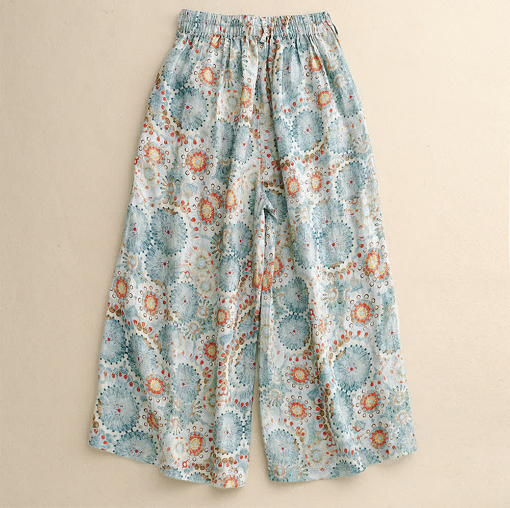 Olivenorma Vintage Print Loose Wide-Leg Cropped Casual Pants - image 1